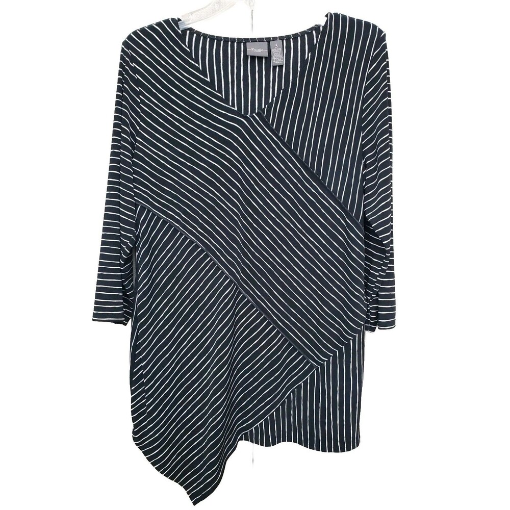 Chico's Travelers Classic Diagonal Striped Asymmetrical Hem Tunic Size 3 (XL)